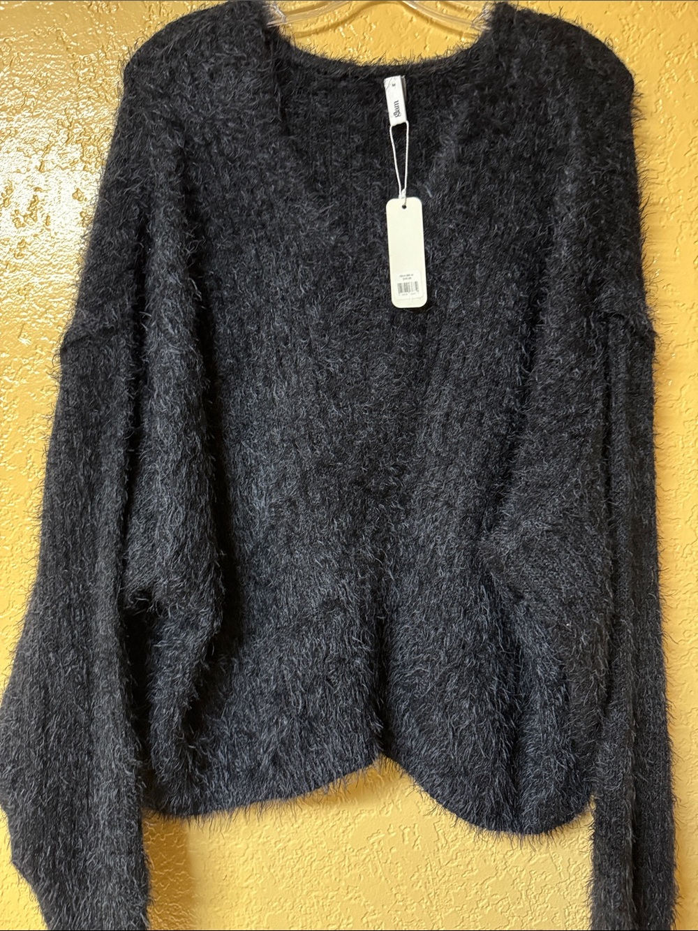 glam Black Fuzzy V-Neck Sweater